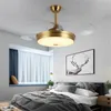 Luces de ventilador de techo de latón con hoja Invisible, Control remoto, decoración creativa contemporánea para ventiladores de oficina en casa