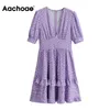 Polka Dot Print Elegant Summer V Neck Casual Mini Short Sleeve Beach Ruffles Dress Vestido De Mulher 210413