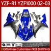 Motorfiets Bodys voor Yamaha YZF R 1 1000 CC YZF-R1 YZF-1000 00-03 Carrosserie 90NO.102 1000cc YZF R1 YZFR1 02 03 00 01 YZF1000 2002 2003 2000 2001 OEM Fairing Kit Zwart Blauw Blk