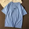 青い蝶パターンTシャツの女性のOネックヒップホップトップカップル品質ティートップス創造性緩いピンクTシャツ女性210527