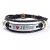 Bracelets de charme Moda I Love Jesus Leather Bracelet Sign Metal Menino Menino Bangle Goth Jóias Presentes Multilayer Acessórios por atacado