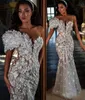 2022 Plus Size Arabic Aso Ebi Sparkly Mermaid Sexy Wedding Dress Stylish Lace Beaded Vintage Bridal Gowns Dresses ZJ216