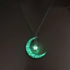 Jewelry Silver Plated Crescent Shaped Pendant Luminous Stone Beads Glow in the Dark Moon Necklace for Women Gift