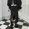 Полая юбка для женщин Высокая талия Черный Сплит Повседневная MIDI Юбки Женская Осень Мода Стиль одежды 210521