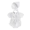 024M Geboren Baby Meisje Korte Mouw Romper Wit Effen Gat Bloemen Jumsuit Voor Schattige Peuter Meisjes Jumpsuits5292980