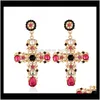 Lustre Jewelryvintage Noir Rouge Bleu Cristal Évider Croix Pour Les Femmes Bohème Grand Long Dangle Boucles D'oreilles Bijoux Ps1862 Drop Deliver