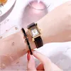 Wristwatches Leisure Square H Letter Lady Watch Bracelet Suit Simple Belt Female Gift2548803