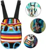 Fashion Pet Dog Carrier Backpack Rainbow Lattice Camouflage Outdoor Travel Products Breathable Shoulder Handle Bags for Small Dogs Cats (L, Bule)