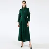 VKBN İlkbahar Sonbahar Elbise Kadınlar Dantelli Rahat V Yaka Fırfır Uzun Kollu Sarı Yeşil Boy Parti Maxi Elbiseler Kadınlar Için 210507