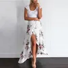 Rokken Simplee Ruche Floral Print Rok Dames Sash Tie Up Strand Zomer Asymmetrische Hoge Taille Streetwear Long Femme