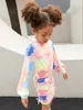 Girls 1pc Tie Dye Drop Shoulder Drawstring Side Dress SHE