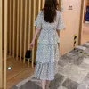 夏の女性のドレス半袖シフォン女性のドレスファッションレディース服V襟Aラインカップケーキドレス女性3502 50 210528