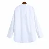 Vrouwen zomer losse witte blouses shirts tops lange mouw pocket poplin vrouwelijke vintage straat casual top blusas kleding 210513