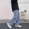 New Ins Printed Long Jeans Men Clothing Sports Wide Leg Baggy Pants High Street Oversized Denim Trousers Harajuku Loose Clothes G0104