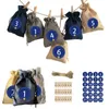 24PCS Calendrier de Noël Sac en lin de coton Calendrier de l'Avent Tissu Sac de bonbons Sac cadeau de Noël Kit de calendrier de Noël 12 types 211104