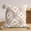 Poduszka w stylu Morroccan Beige Boho Pillowcase z Tassels Decor Home Decor Ręcznie tkane poduszki do sofy salon 210401