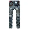 Denim Designer Moto Bike Rak motorcykel Jeans för Mäns Storlek 42 Höst Spring Punk Rock Streetwear Riding Knee Guard Byxor