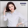 Blusar skjortor kläder kläder droppe leverans 2021 sommar mode blus långärmad professionell kvinna halsduk krage vit skjorta 874 rsxx