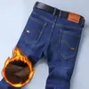 Classique hommes coupe régulière polaire jean affaires mode ample décontracté Stretch pantalon marque masculine Plus velours rembourré chaud pantalon