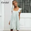 Sem mangas xadrez vestido casual mulheres verão solta mini praia boho famale diário vestidos de mujer coreano 210427