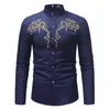 White Embroidery Mandarin Collar Dress Shirt Men 2022 Brand Slim Fit Long Sleeve Button Up Mens Business Casual Chemise Men's Shirts