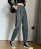 Seoulish 2021 New Spring Summer Women's Harem Cargo Byxor med bälte Casual Loose Sweatpants Hög midja Ankellängd Byxor Q0801