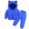 겨울 아이 의류 따뜻한 가짜 아래로 세트 + 조끼 + 바지 3pcs 어린이 의류 세트 아기 소녀 snowsuit 코트 소년 Overcoat H0909