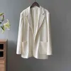 Bahar Varış Ofis Bayanlar Rahat Katı Bej Blazer Kadınlar Vintage Tek Göğüslü Suit Gevşek Moda Ceket 210430