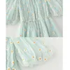 small daisies embroidery mesh dresses women 2021 sexy off the shoulder french vintage party ruffle dresses elegant vestidos Y0603