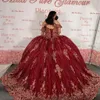 Bourgondië kralen baljurk Quinceanera jurken met kant geappliceerd juweel nek zoete 16 jurk corset sweep trein organza masquerade jurken