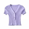 Fashion Women Ctop Sweater Summer Short Sleeve Sexy V Neck Single Breasted Knit Tops Woman Cardigan 210525