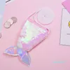 Designer- Womens Mermaid Sequins Small Wallets Zipper Coin Purses Card Holder Fashion Multi Pochette Princess Girls Shoulder Clutch Bag