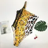 Moda feminina maiô sexy menina maiô verão praia banho leopardo folhas padrão listrado impressão feminino biquinis um 234o