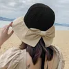 New Woman Summer s With Visor Hollow Straw Fashion Bow Design Sun Travel Mesh Bucket Hat