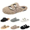 HotSale Höst Vinter Kvinnor Tofflor Metallkedja All Inclusive Wool Slipper för Kvinnor Yttre Slitage Plus Big Szie Muller Half Drag Skor Storlek 35-40