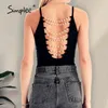 Sexy Backless Pearl Chain Femmes Body Summer High Street Party Knit Bodysuits Lady Solid Night Club Combinaison Mode 210414