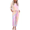 Outono tintura tintura pijama set mulheres sleepwear leopardo pijama lounge desgaste feminino de manga curta nightwear home ternos 211112