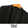 TRAF Femmes Mode Bureau Wear Basic Black Blazer Manteau Vintage Manches plissées Poches Vêtements de dessus pour femmes Chic Tops 211122