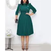 Office Suit Dress Women Elegant African Plus Size A Line Pleated High Waist Plain OL Clothes Work Business Robe Dresses 210510