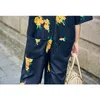 V Neck Black Summer Jumpsuit Long Playsuit Women Yellow Floral Print Loose Ladies Overalls Female Bodysuit 210427