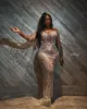 2021 Plus Size Arabisch ASO EBI Luxe Zilveren Mermaid Prom Jurken Beaded Lace Sheer Neck Avond Formele Partij Tweede Receptie Jurken Jurk ZJ660