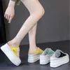 Hausschuhe 2021 Sommer Offene Fersen Backless Faulenzer Frauen Plattform Keile Leinwand Casual Schuhe Weibliche Atmungsaktive Turnschuhe Weiß