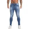 Gingtto magro fita encaixe rasgado grande e alto alongamento azul para homens afligidos cintura elástica mens jeanszm131