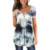 Blusas das mulheres camisas Floral Impressão Verão Casual Flor de mangas curtas Solto V-pescoço V-Neck Swing Top Mulheres Cobrir mais tamanho