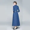 Dames Herfst en Winter Elegante Denim Lange Jurken Hoge Kwaliteit Femme Lace Designer Runway Blue Vestidos 210520