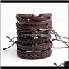 Charm Jewelry2021 6Pcs Handmade Pu Leather Men Women Braided Casual Coffee Weaving Shape Bracelets Multilayer Bangles Stylish Jewelry Gift Dr