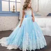 Romantico pizzo pizzo pizzo arco di fiocco fiore ragazza vestito nuovo per matrimoni tulle ballo abito fiore ragazza partito primo abito da comunione santa