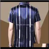 Odzież Odzież Drop Dostawa 2021 Silk Shortsleeved Koszula Mężczyzna Morberry Pasiasty Middleaged and Starsze Lodowe Koszulki Caskiet HBNCB