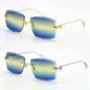 2021 Venta Mujeres o Hombre Metal Grande Cuadrado Sin montura Hombres Gafas de sol Diseñador Piloto Adumbral 18K Oro Diamante Corte Lente Espesor 3.0 UV400 Gafas Gafas unisex