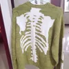 Verde solta esqueleto ósseo impressão camisola homens mulher boa qualidade high street dano buraco buraco de malha vintage camisola